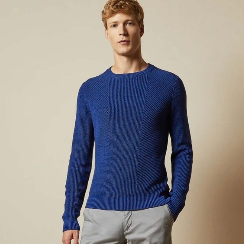 Ted Baker London Mixme Directional Ribbed Crewneck Blue Sweater SZ 4 (US Large)
